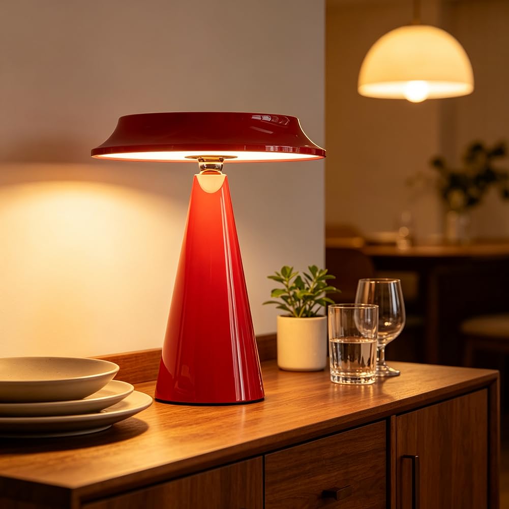 Lámpara de Mesa Hongo Iluminación LED Regulable, Sin Cables, Batería Recargable por USB, Lámpara Hongo, Magnética, Giratoria, 3 Temperaturas de Color, Funciona con Batería, Luz de Noche