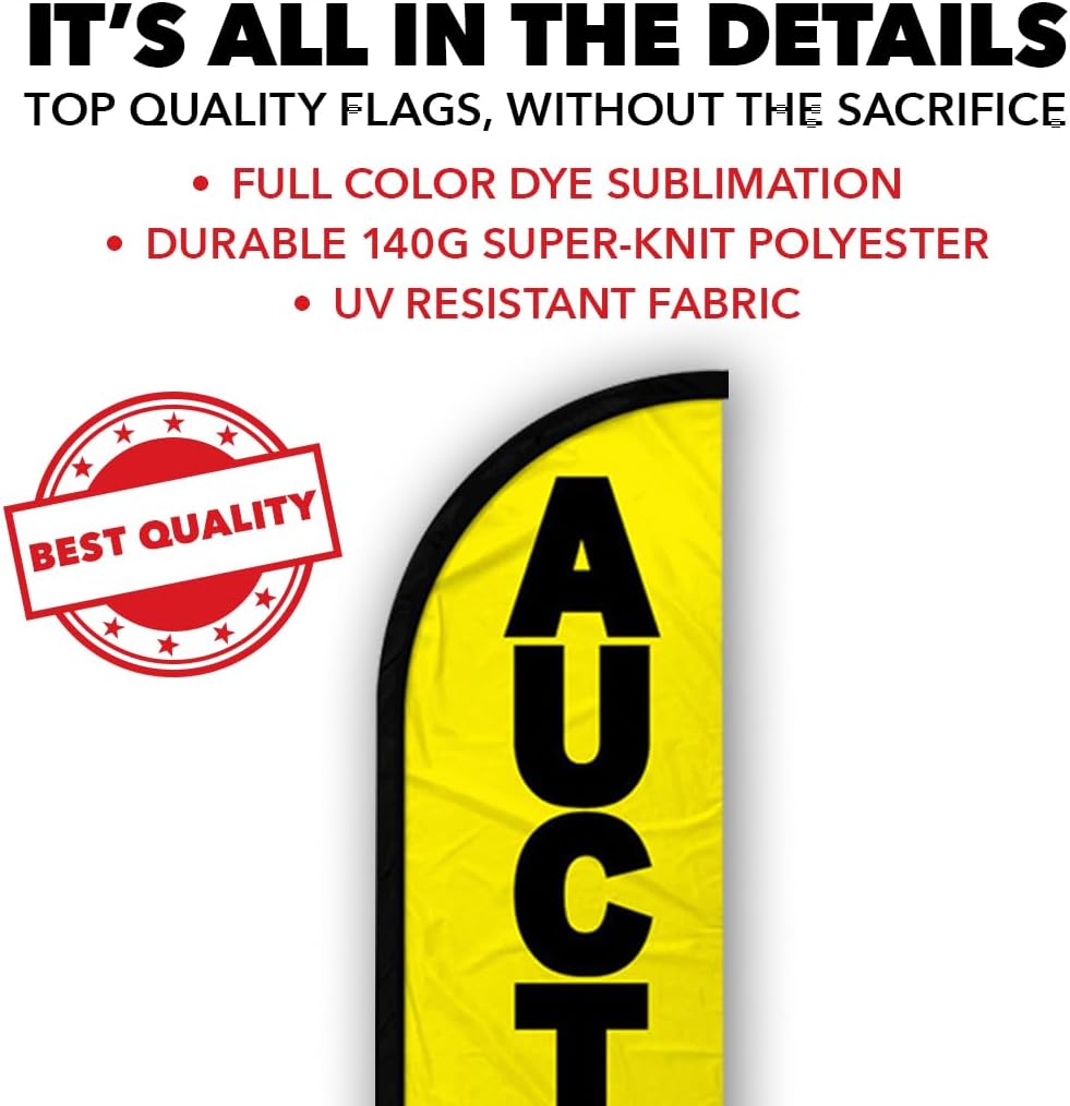 Auction Windless Full Sleeve Banner Swooper Flag - Perfect for Businesses, Stores, Shops, etc