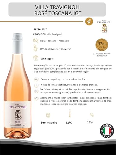 ItaliaMais Vinho Rosé Italiano Sangiovese E Merlot Toscana Villa Travignoli Igt 2020 - Travignoni 75