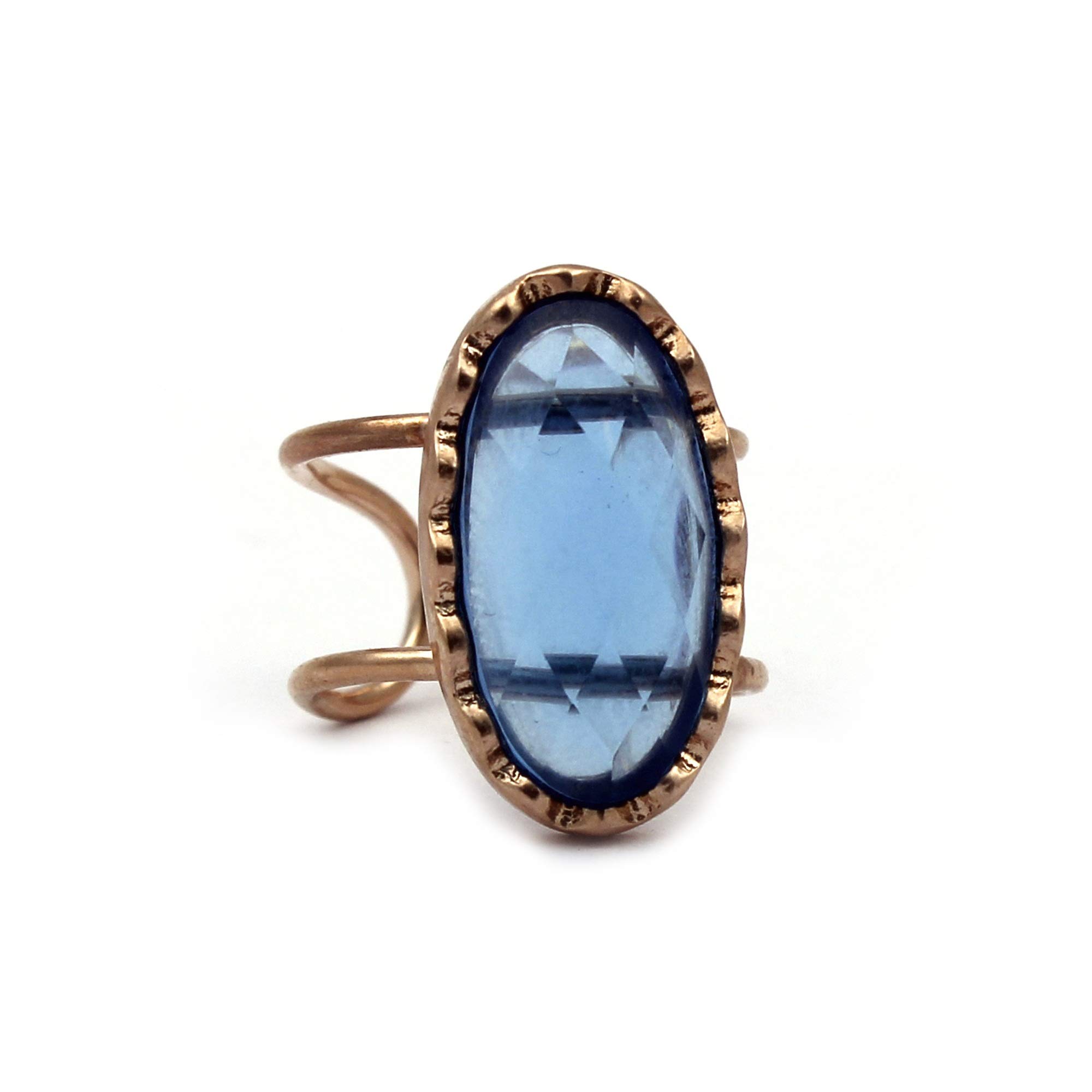 El Joyero Anillos ajustables de diseño chapado en oro rosa latón topacio azul Hydro hecho a mano piedras preciosas latón forma ovalada anillos