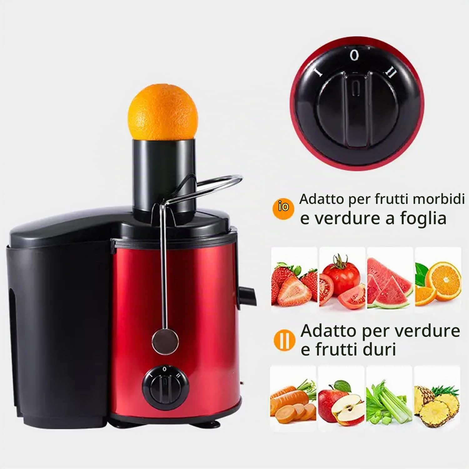 800W Estrattore di Succo Professionale, MOKEKA Centrifuga Frutta e Verdura, 2 Velocità, Pulizia Facile, Acciaio Inox, Base Anti-Scivolo