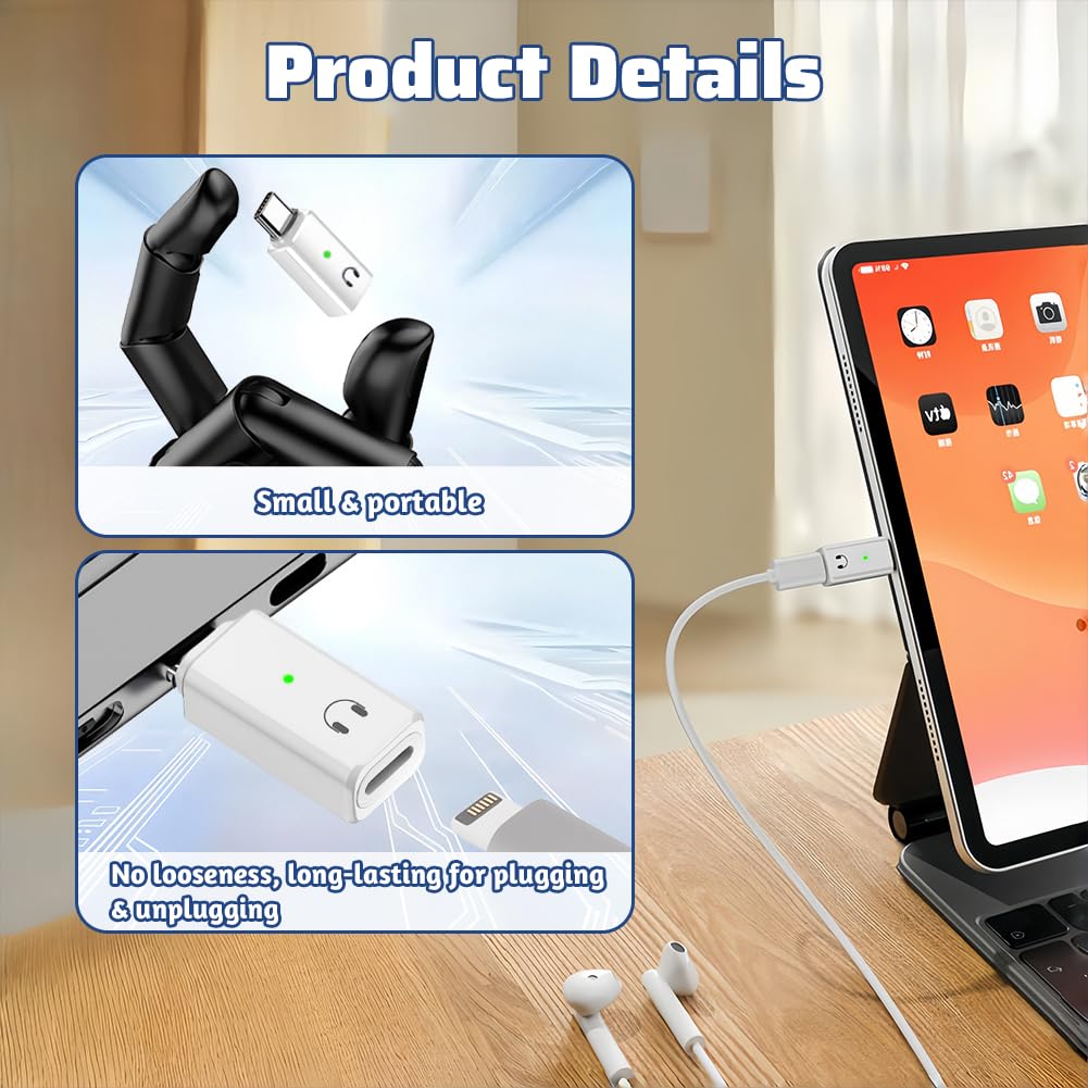 flintronic Adapter audio Lightning na USB-C, przejściówka USB-C na Lightning, adapter audio do iPhone 16 15 Pro Max Plus, iPad Air/Pro/Mini, Samsung Galaxy S24 S23, Pixel