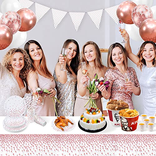 Nveasty 151pièces Vaisselle Jetable Anniversaire Fille, 25 Invités Rose Gold Assiette Jetable EVJF, Decoration Anniversaire avec Gobelets Jetables Ballons Serviettes pour Fête de Mariage, EVJF