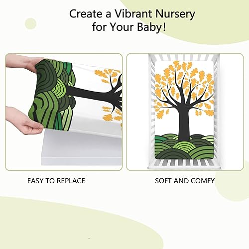 Miniatura 6 de Sábana bajera ajustable para cuna con temática de otoño, sábana bajera estándar para cuna, suave para niño o niña, 28 x 52 pulgadas, color verde