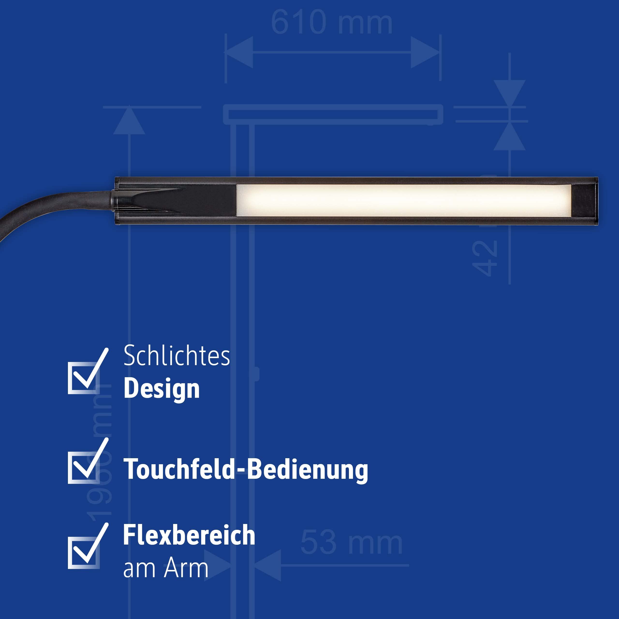 MAUL Lampa biurkowa LED MAULpirro czarna ściemniana z podstawą | przyjemne ciepłe światło, 4 poziomy jasności, intuicyjny panel dotykowy, regulowany kąt świecenia, stabilna stopa