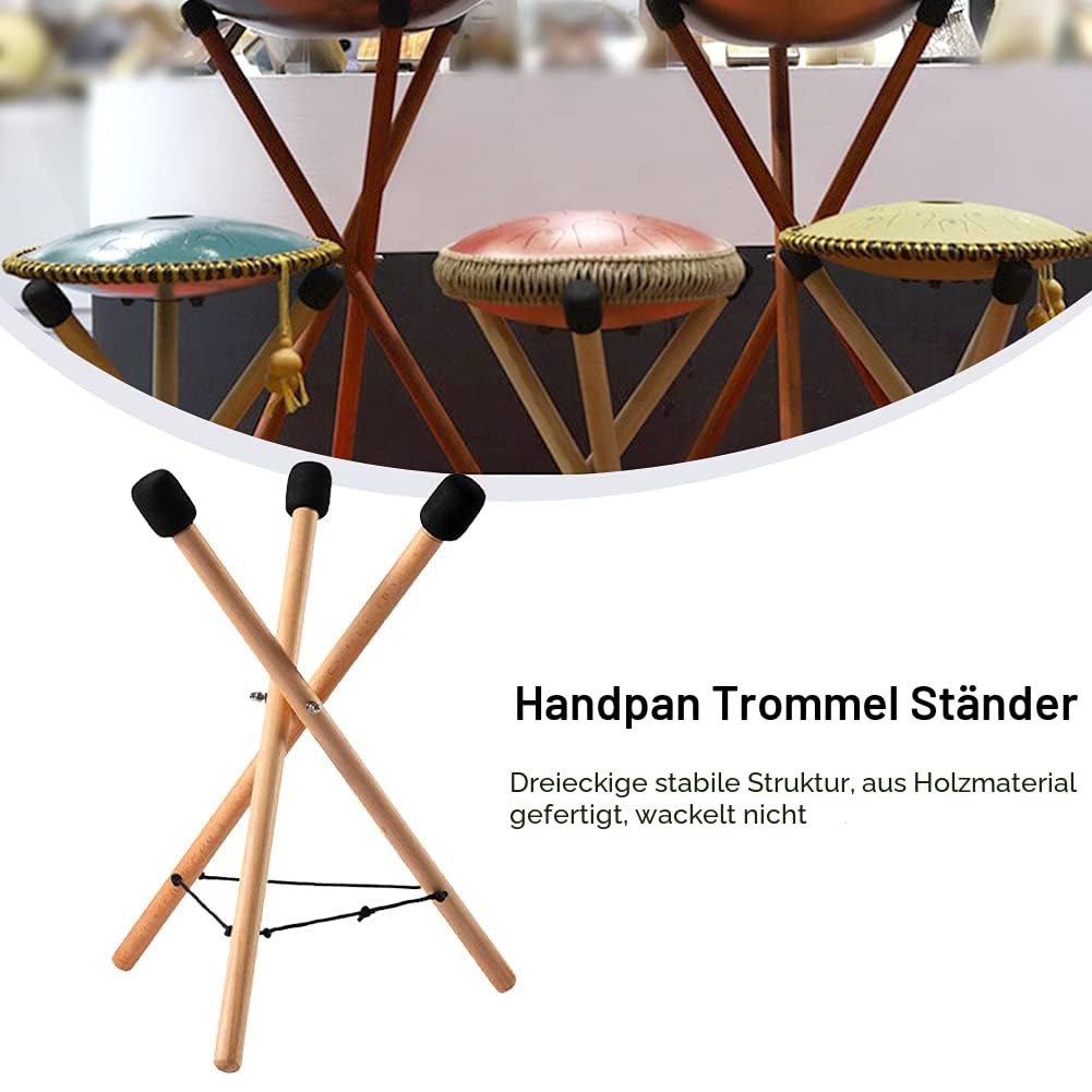 Kisbeibi Handpan-Trommelständer, Stahlzungentrommel-Halterung, Solider Buchenholz-Dreibeinständer, Trommelhalter, Snare-Halterung für 12 bis 22 Zoll Schlaginstrument