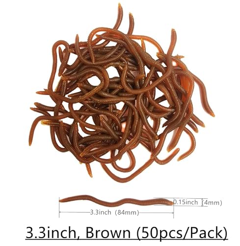 1.6in/3.3in Fishing Soft Lure Trout Worm Earthworm Bait Lifelike Fake Bloodworm Grub Worm Soft Fishing Lure Baits (Brown (50pcs/Pack), 3.3inch) - Thumbnail 2