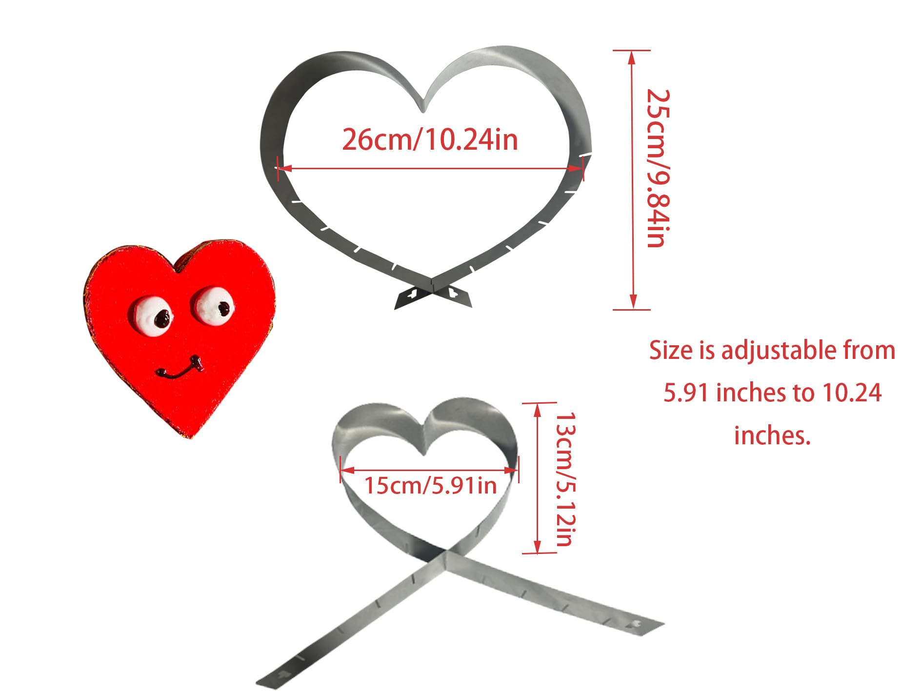 Adjustable Baking Cake Mold Ring, Stainless Steel Heart-Shaped Cake Mold With Stretchable Different Sizes, Heart-Shaped Cake Cutter