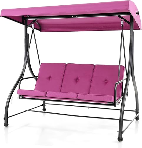 Miniatura 9 de Tangkula Columpio de porche para 3 personas, cama columpio convertible 2 en 1 para patio con cojines extraíbles, estructura de acero sólido,