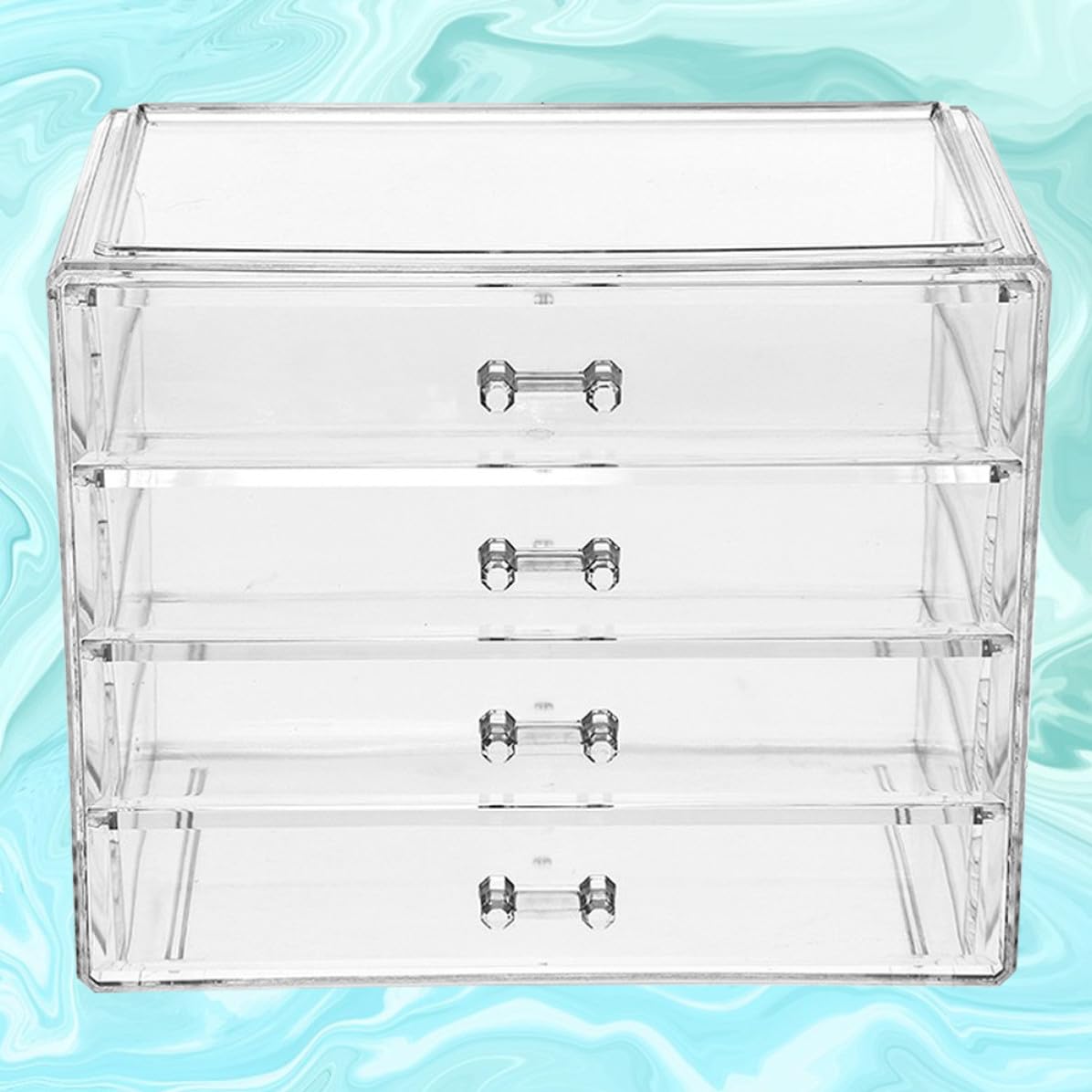 Caja de almacenamiento de maquillaje, organizador grande de cosméticos con cuatro cajones de acrílico con suficiente diseño de espacio de almacenamiento para uso doméstico para el cuidado de