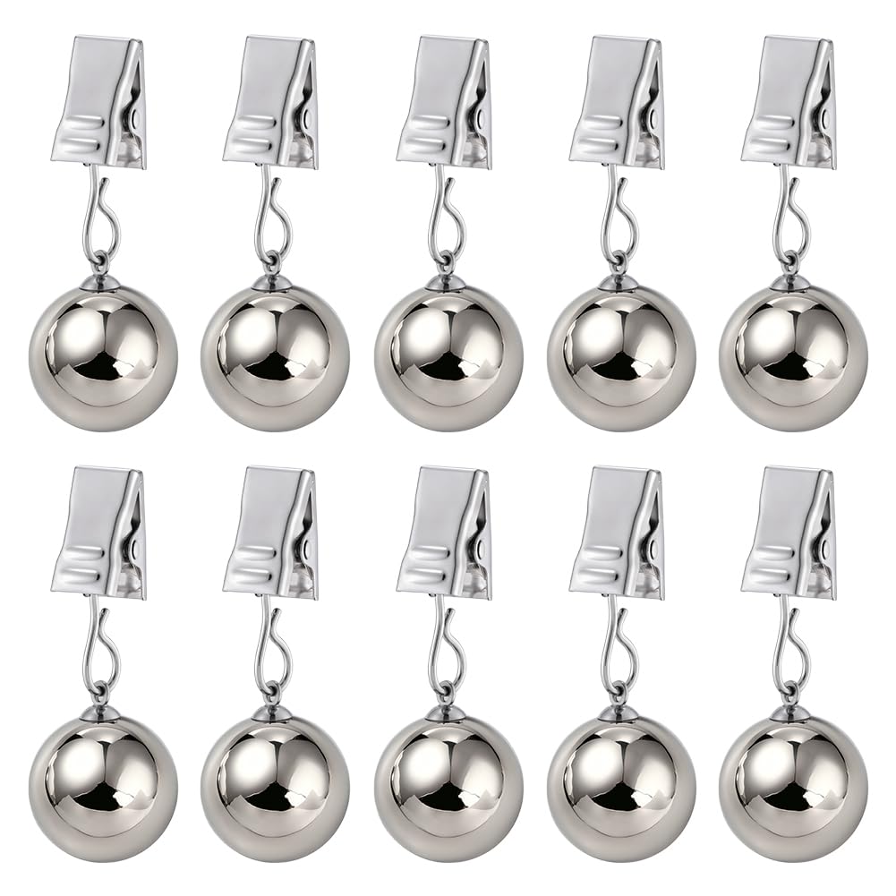 PH PandaHall 10pcs Heavy Duty Tablecloth Weights 46g Metal Balls Tablecloth Clips Silver Tablecloth Clamps Tablecloth Weights Ball with Metal Clip for Outdoor Garden Party Picnic Dinner Table Covers