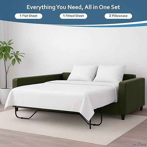 Miniatura 5 de Rajlinen Juego de 4 piezas para sofá cama Queen Sleeper, 100% algodón egipcio, sábana bajera de bolsillo profundo, suave, refrescante, transpirable,