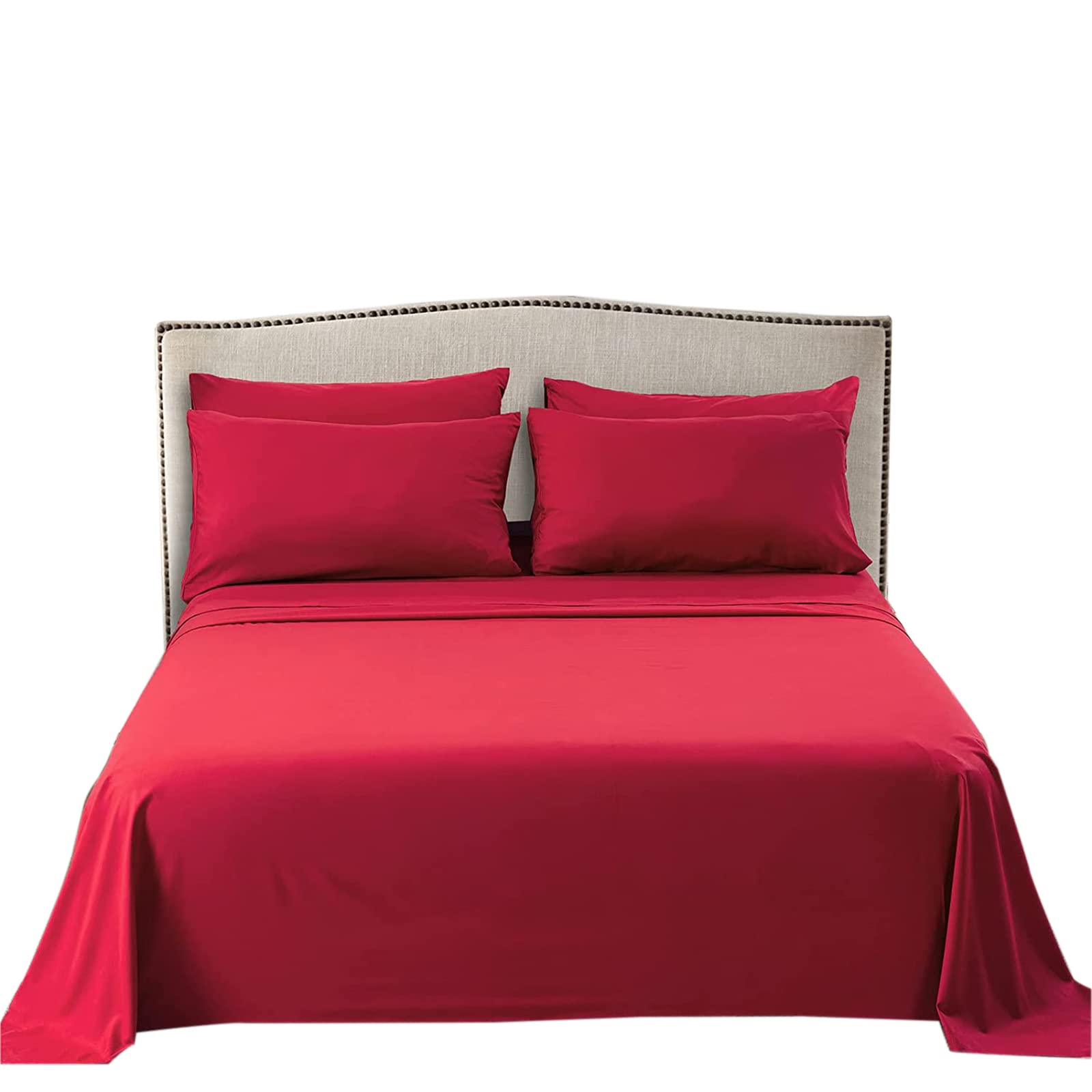 MEISHANG King Size Sheet Set, Soft Breathable Cooling Brushed Microfiber Bed Sheets, Hotel Luxury Sheets with 16 Inch Deep Pocket, Wrinkle Free, 4 Pieces (King, Burgundy Red)