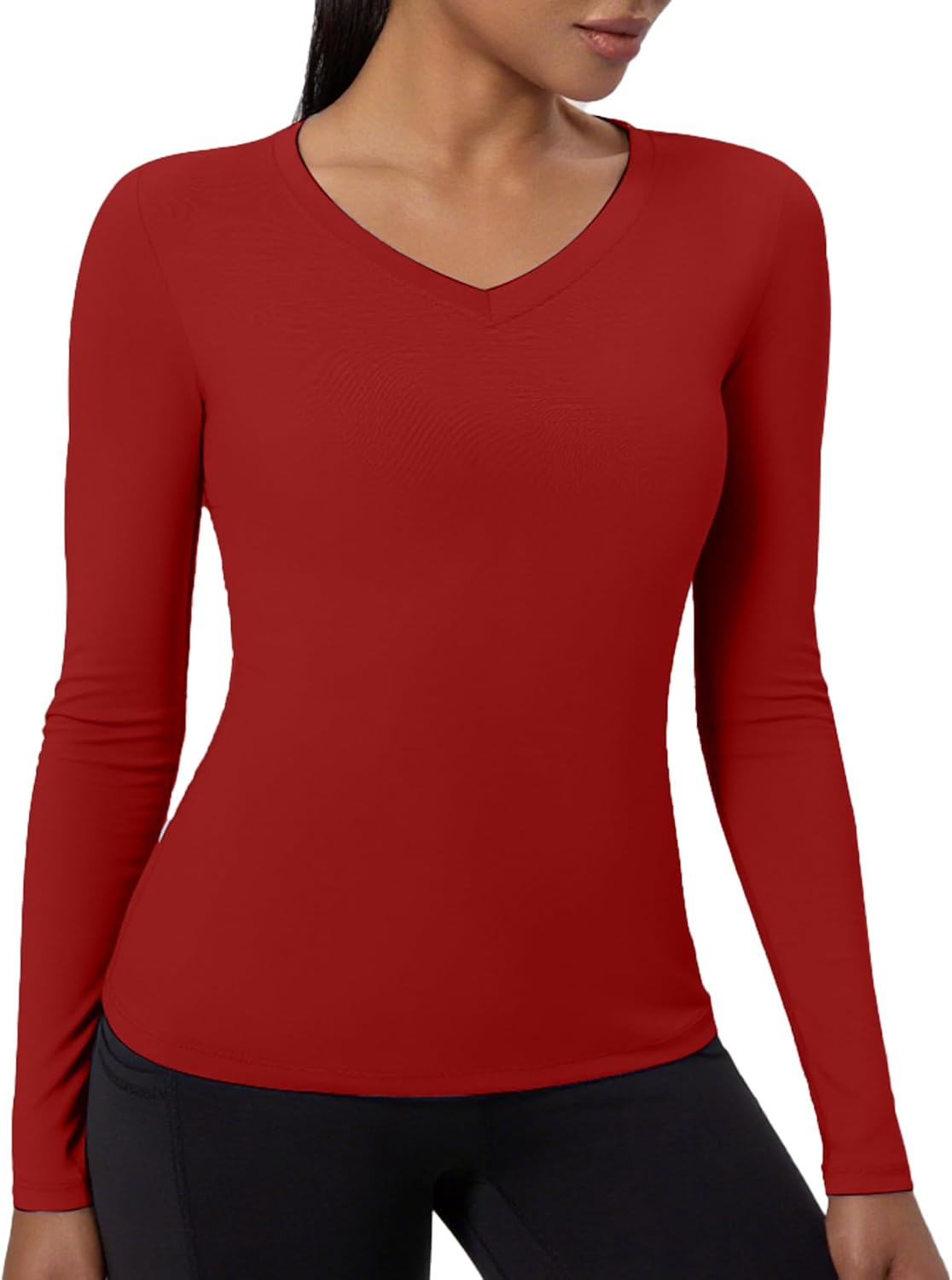 V Neck Compression Shirt Women Long Sleeve Cool Dry Workout Gym T-Shirt Athletic Yoga Running Tops