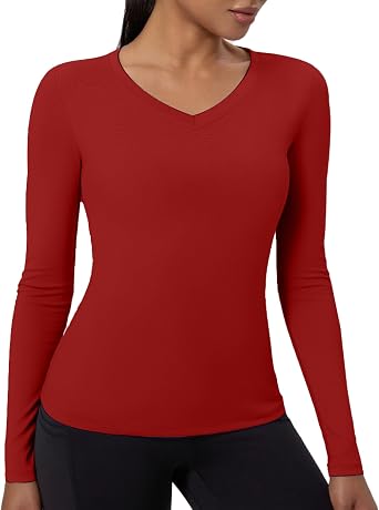 Compression V Neck Long Sleeve Shirt for Women Workout Athletic Underscrubs | Compression T-Shirt,V-Neck,Slim Fitted,Crew Neck,Dri Fit,Quick Dry,Yoga,Gym,Running,Sports,Base Layer Tops,Undershirts