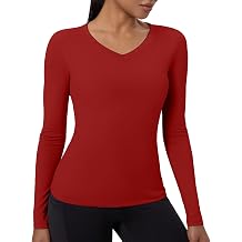 V Neck Compression Shirt Women Long Sleeve Cool Dry Workout Gym T-Shirt Athletic Yoga Running Tops