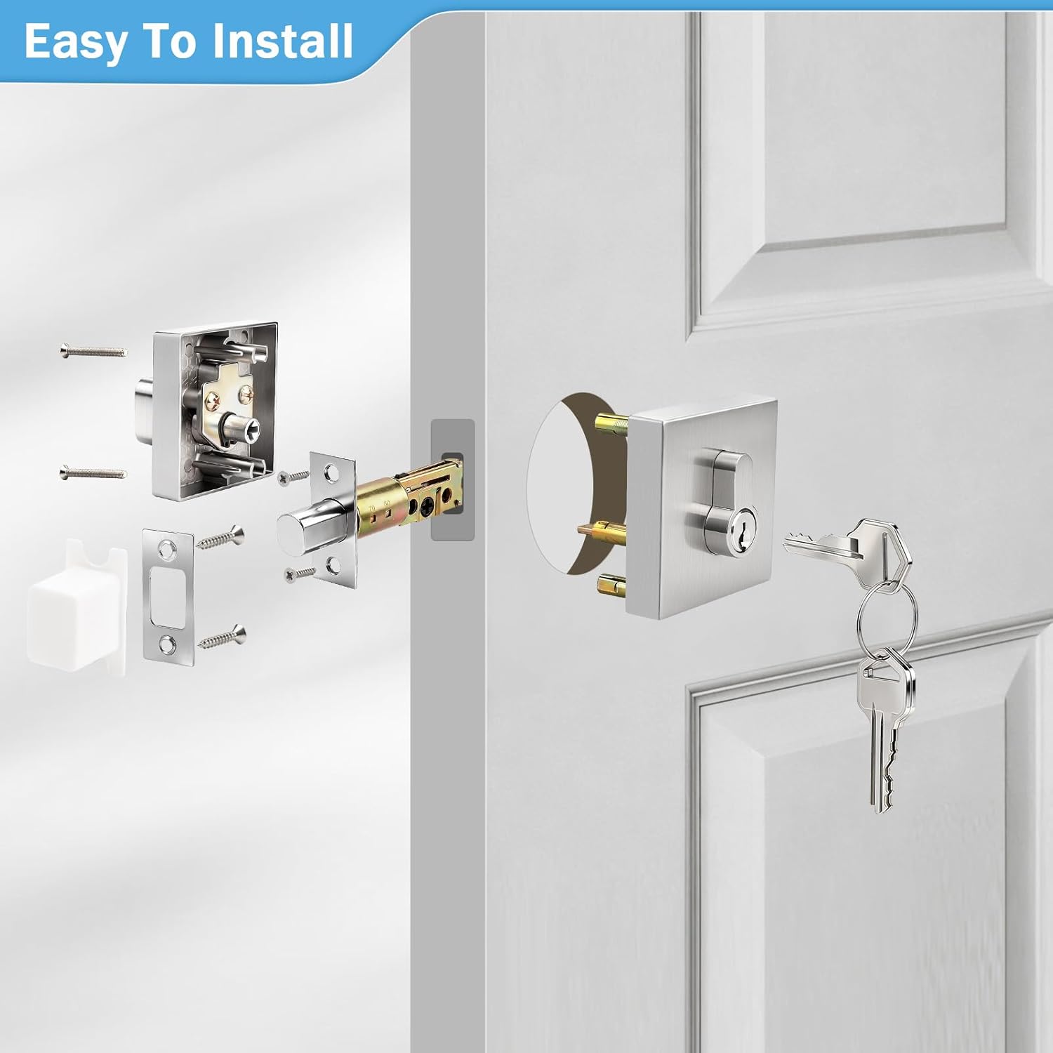 2 Pack Keyed Alike Single Cylinder Deadbolts Brushed Nickel, Keyed One Side Deadbolt Lock with Same Keys,Interior & Exterior Door Hardware (for Entrance Lock and Front Gate)