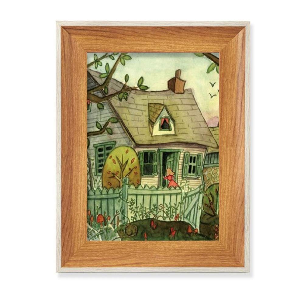 Peinture aquarelle chat en ville avec cadre en bois tableau d'art déco