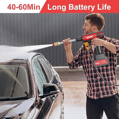 Miniatura 2 de Lavadora a presión inalámbrica, lavadora eléctrica de 60 bares con batería de 20000 mAh, boquilla 6 en 1, limpieza de coche y hogar