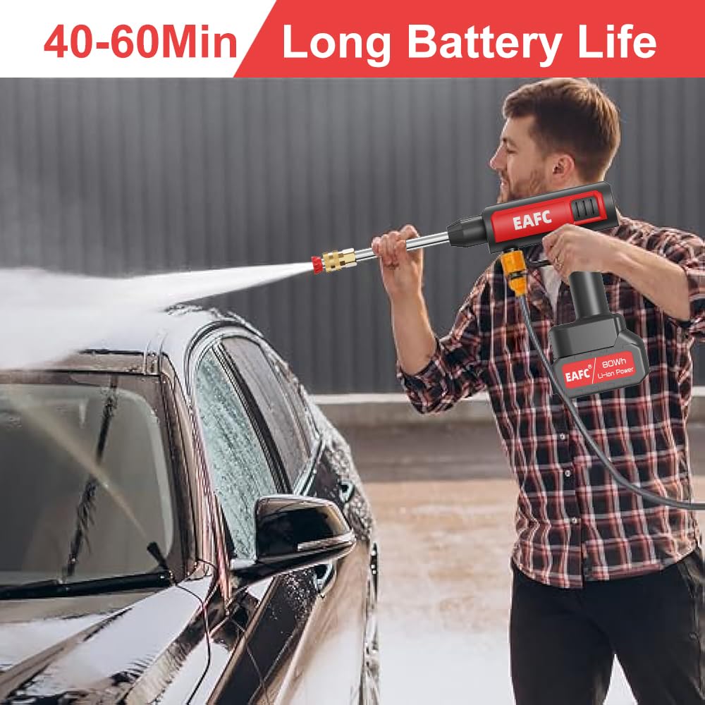 EAFC Cordless Pressure Washer, 60 Bar Power Washer with 20000mAh Battery, 6-in-1 Nozzle, Car and Home Cleaning