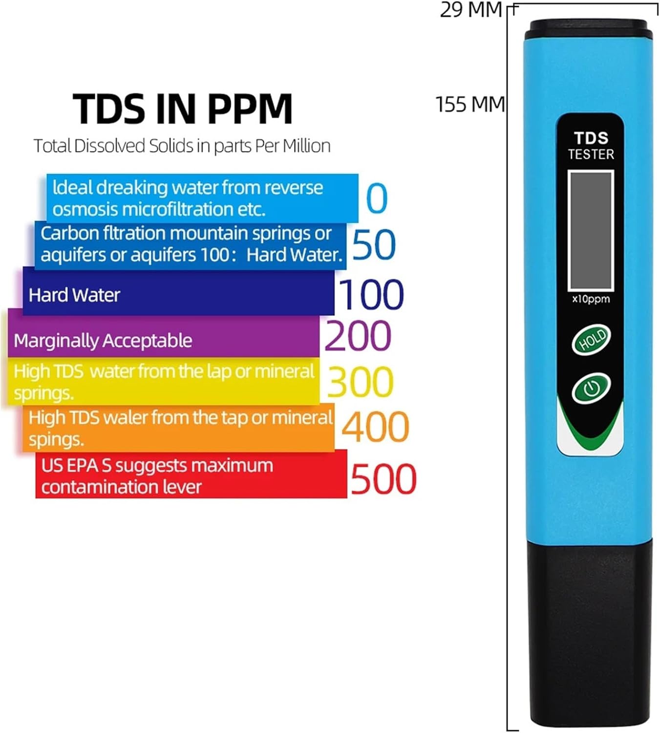 Digital Water Tester TDS Temp Hold Meter PPM 0 9990 Pocket Quality Analyzer Pen for Drinking Pool Swimming Aquarium