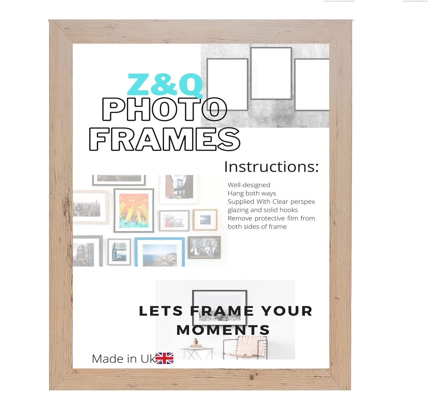 Z&Q Wall Poster Frame Large Poster Sized Frame Wall Mount for Pictures Photos Paintings with Plexiglass Front Vertical Horizontal both Ways Hanging (50x70 cm, Beech)