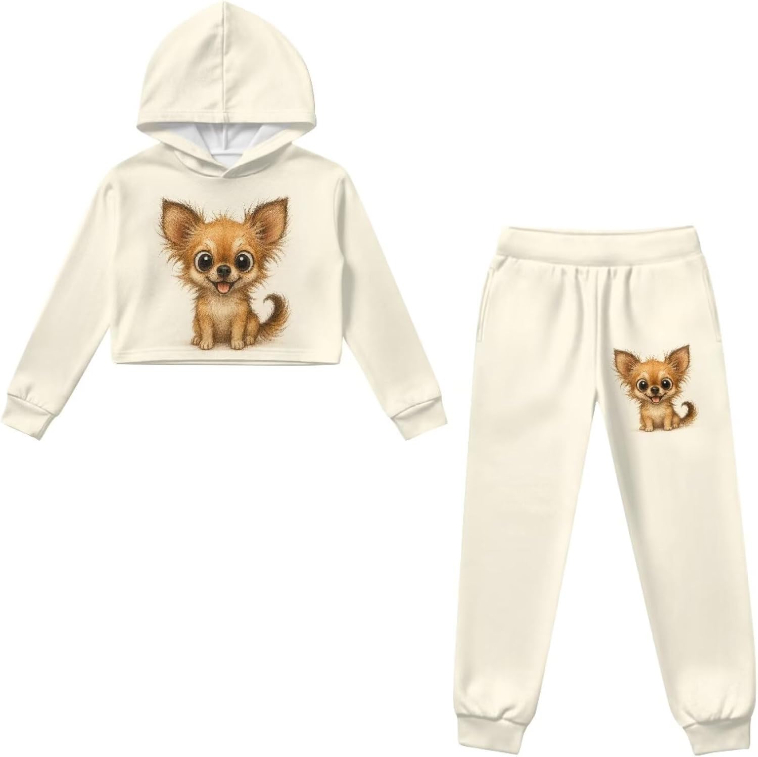 Casual Girls Sweatsuit Fashion Crop Tops Hoodies and Swaetpants Girls Athletic Sets