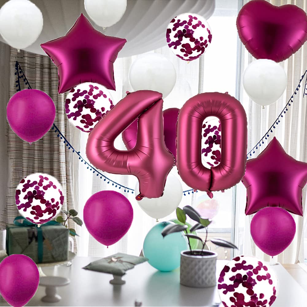 Rote 40. Geburtstag Deko-Ballons Set, Inkl. 32-Zoll-Zahl, Banner, Konfetti-Ballons