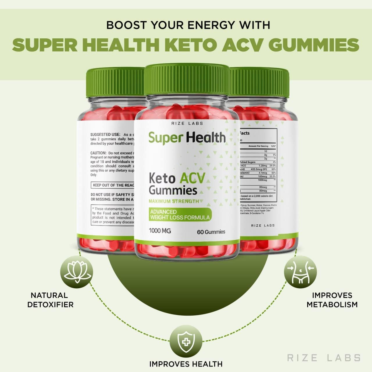 rize labs - Super Health Keto ACV Gummies - Advanced Weight Loss Formula for Belly Fat, Apple Cider Vinegar Superhealth Gummy Supplement (300 Gummies) (Pack of 5)