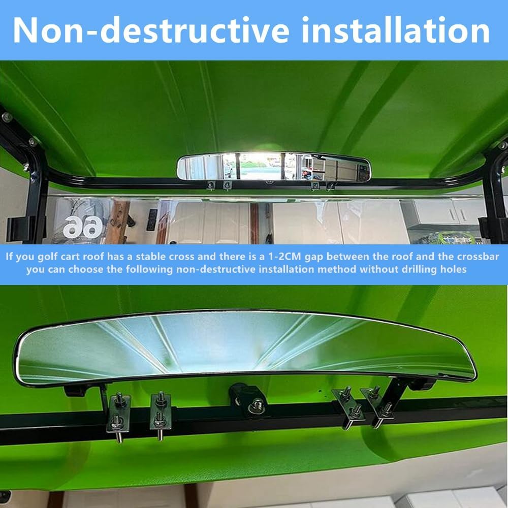 Newest Golf Cart Mirrors,16.5"" Non-destructive installation Panoramic Golf Cart Rear View and Folding Golf Cart Side Mirrors for Club Car EZGO Yamaha, black