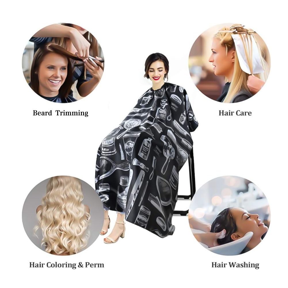 LOPHE Capas de Peluquería, Capa de Peluquería Negra, Impermeable Capa de Peluquería con Cepillo y Peineta, Capas de Barbero para Uso en Estudio y Hogar — view 7