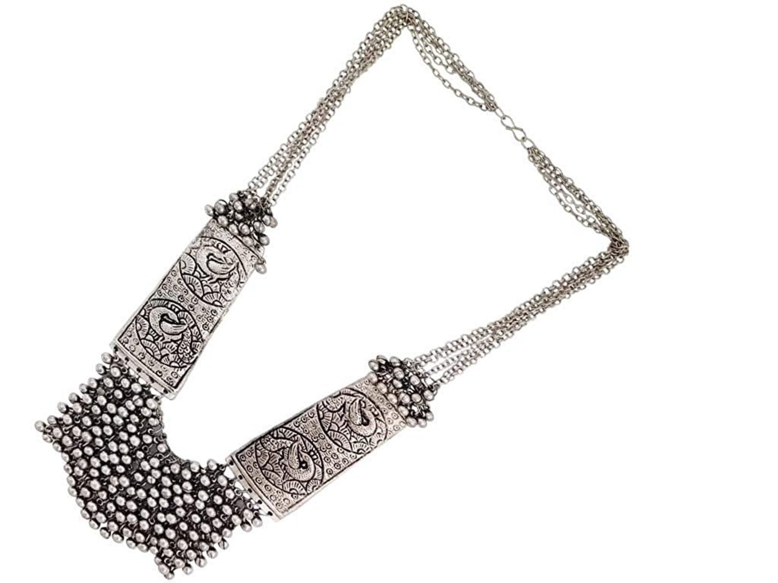 OKU 1 Oxidised Long Necklace for women Girls | Afghani Jewellery Set Light Weight | Traditional Chain Design Pendant | Can wear on Saree Suit Lahenga | Diwali Collection | Gift for Her (B0CRHSRWZZ) Amazon Price History, Amazon Price Tracker