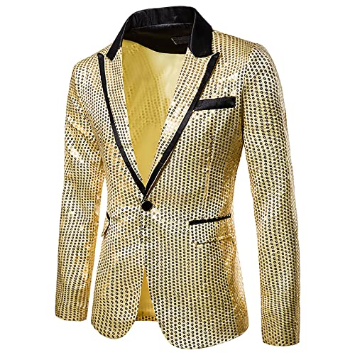 B-430 Gold Mens Work Office Blazer Outerwear Jackets Blazer Outfits for Man Sequin Sparkly Glitter Fall Winter Outerwear 2023 Clothing Fashion Regular Fit VM M