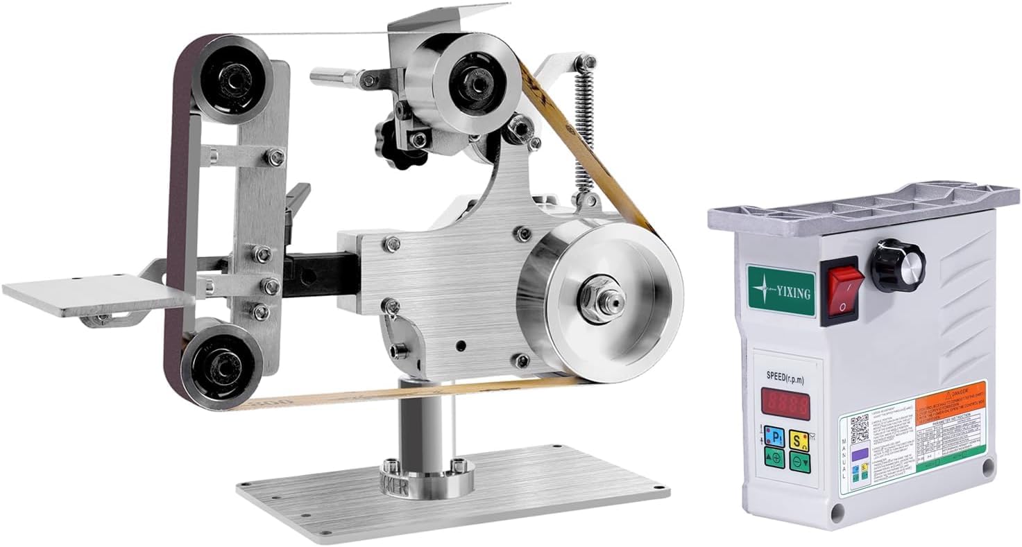 Levigatrice a Nastro Con 2 Nastri, Abrasivi 550W Levigatrice, Elettrica Per Legno Velocità Regolabile Mini Levigatrici a Nastro Per Metallo Con Regolatore