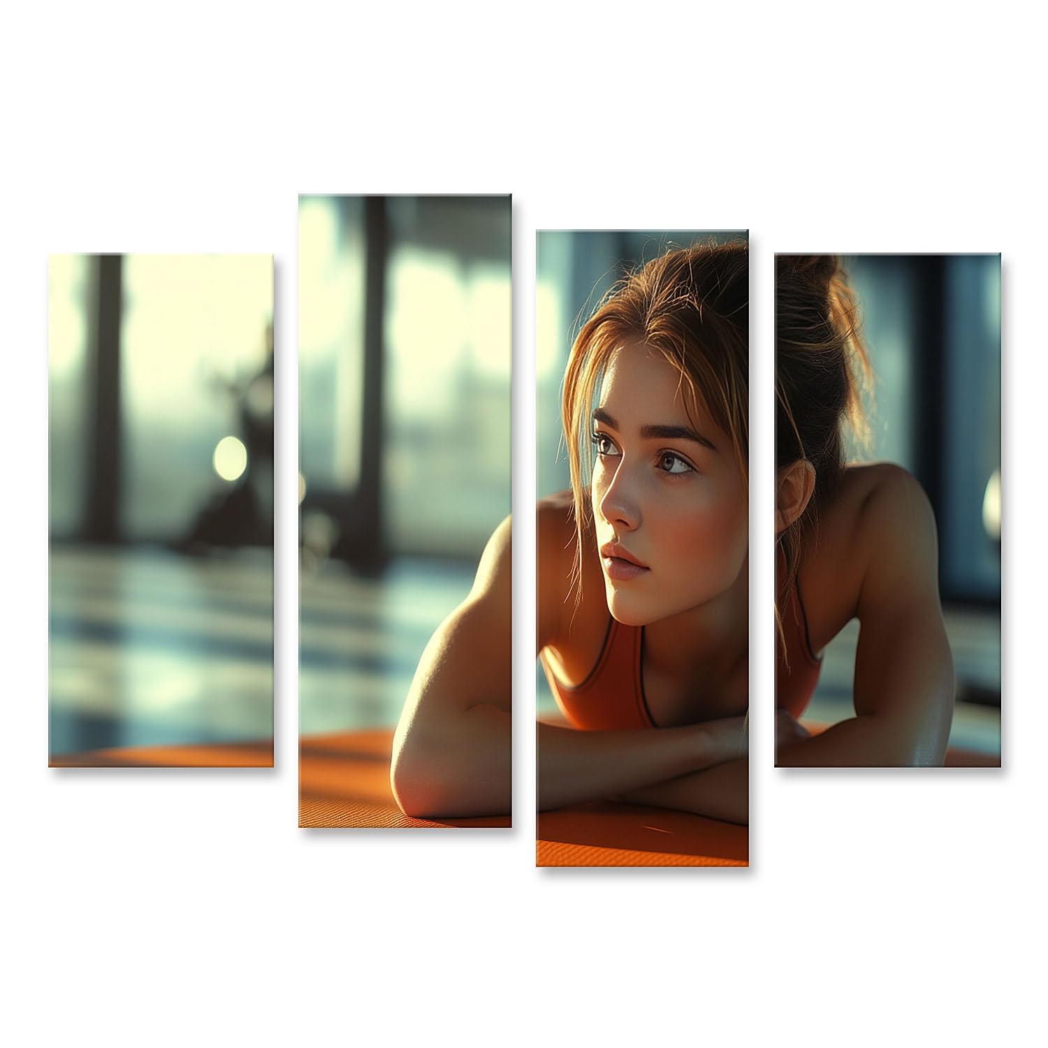 islandburner Immagine su tela Giovane donna rilassata dopo l'allenamento al sole della sera per soggiorno appassionati di fitness palestra immagini murali poster