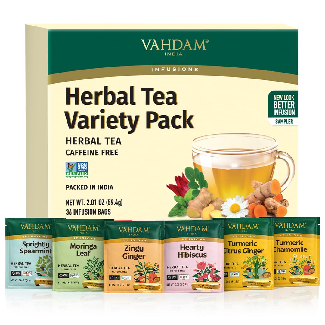 VAHDAM, Muttertag Kräutertee Geschenkset (36 Beutel, 6 Sorten) | Koffeinfrei | Einzeln Verpackt | Geschenkideen für Frauen