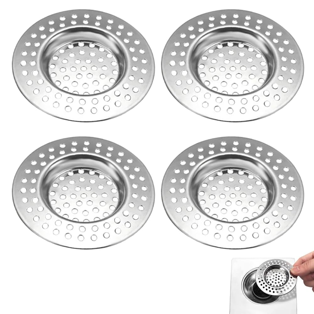 Zelhyeuu Silver Stainless Steel Sink Filter, 4 Pcs Kitchen Sink Strainer Plug, Anti Clogging Drain Protector, Drainage Filter, Prevent Clogging, For Kitchen Sink (2.95 "/ 7.5 Cm)