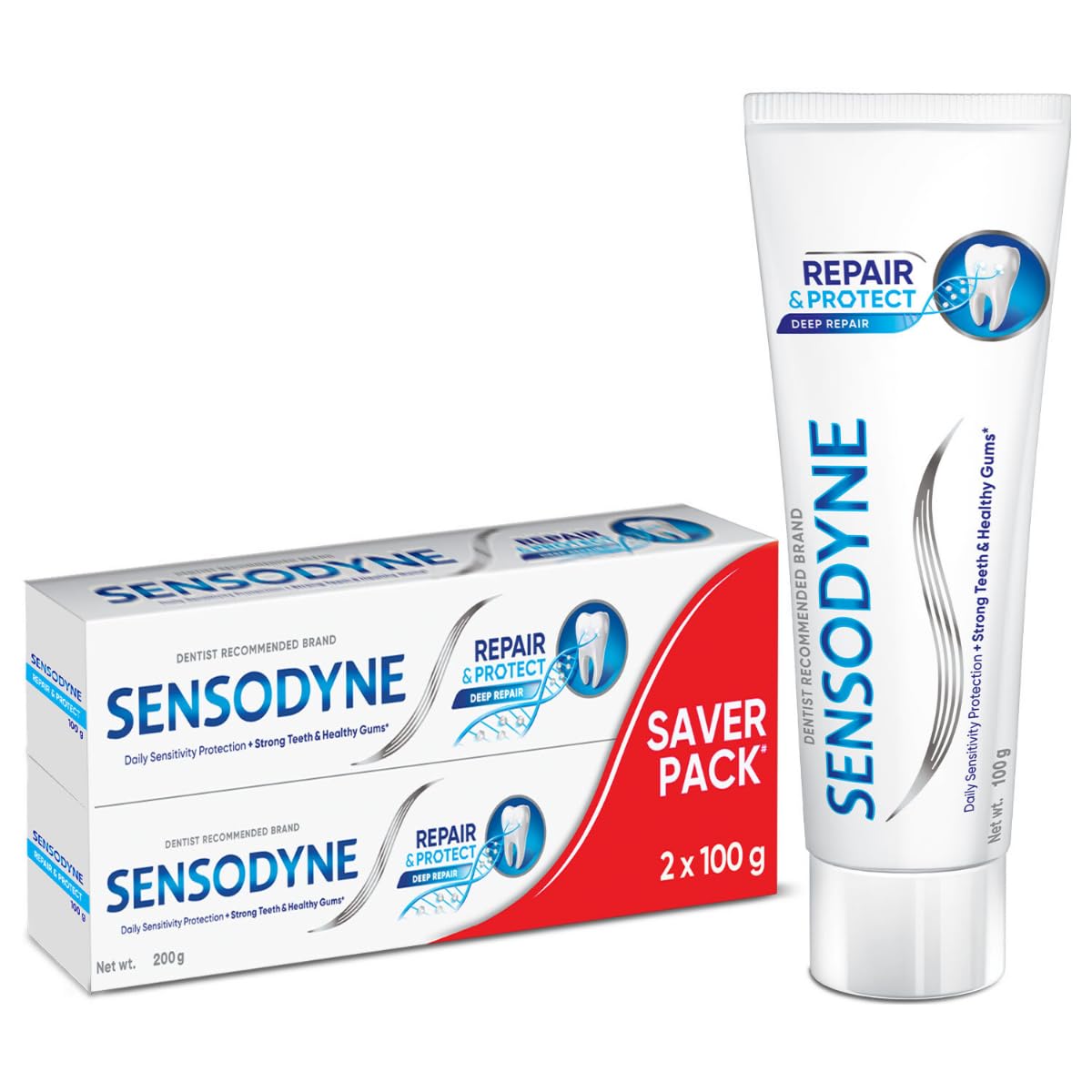 Sensodyne Toothpaste Repair & Protect Combo pack, tooth paste for deep repair of sensitive teeth, 200 gm multi-pack (100 gm x 2)