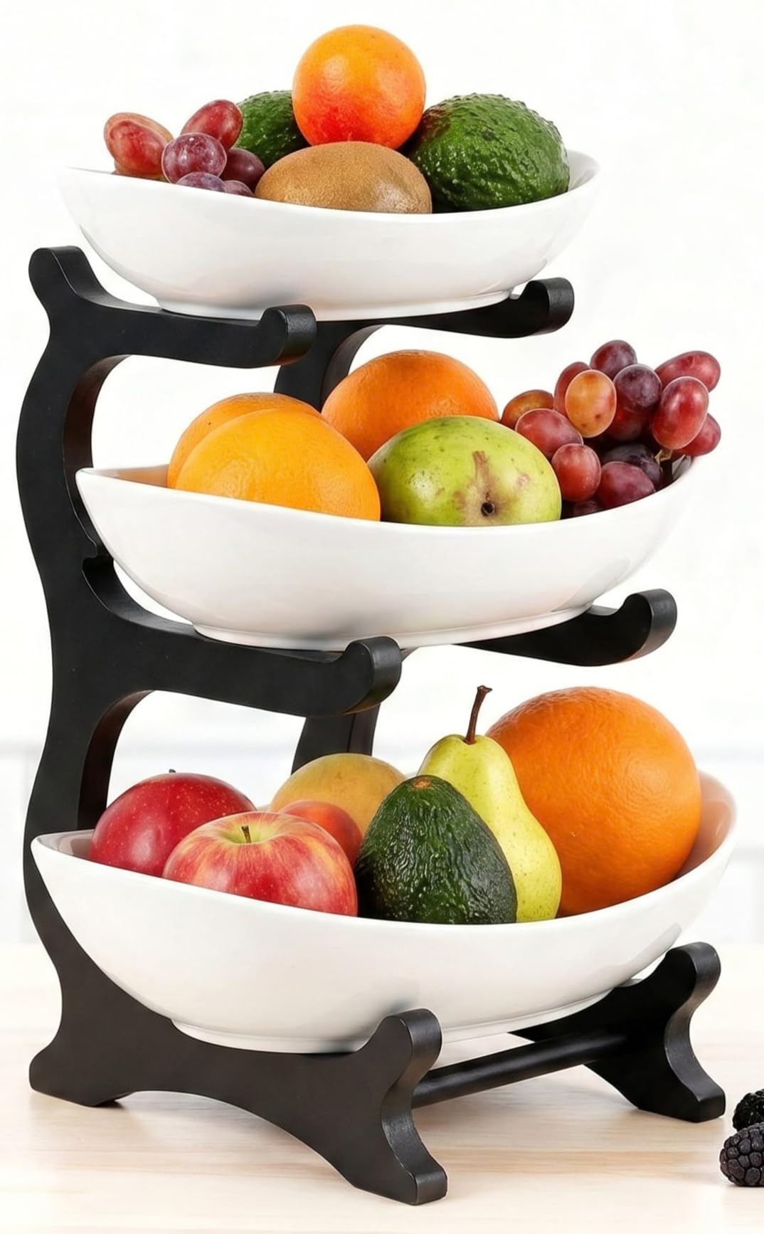3-stöckige Obstschale aus Keramik Ø 30 cm Basis Obstkorb & Etagere, Schwarz