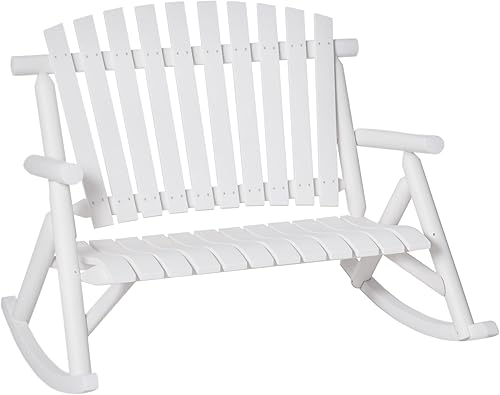 Outsunny Mecedora de madera para exteriores, doble persona rústica Adirondack Rocker con asiento de listones, respaldo alto, reposabrazos para