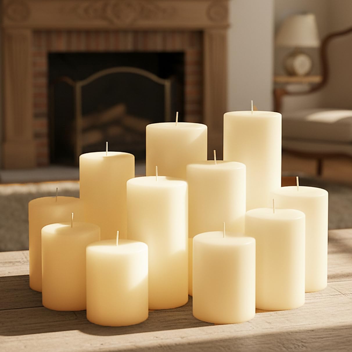 Photo 1 of Veiuwa 12 Pack Ivory Pillar Candles Bulk Set, 3x3/6/8 Inch - 4 Each Size, Dripless Smokeless Clean Burning for Wedding Centerpieces, Home Decor, Church, Romantic Ambiance?