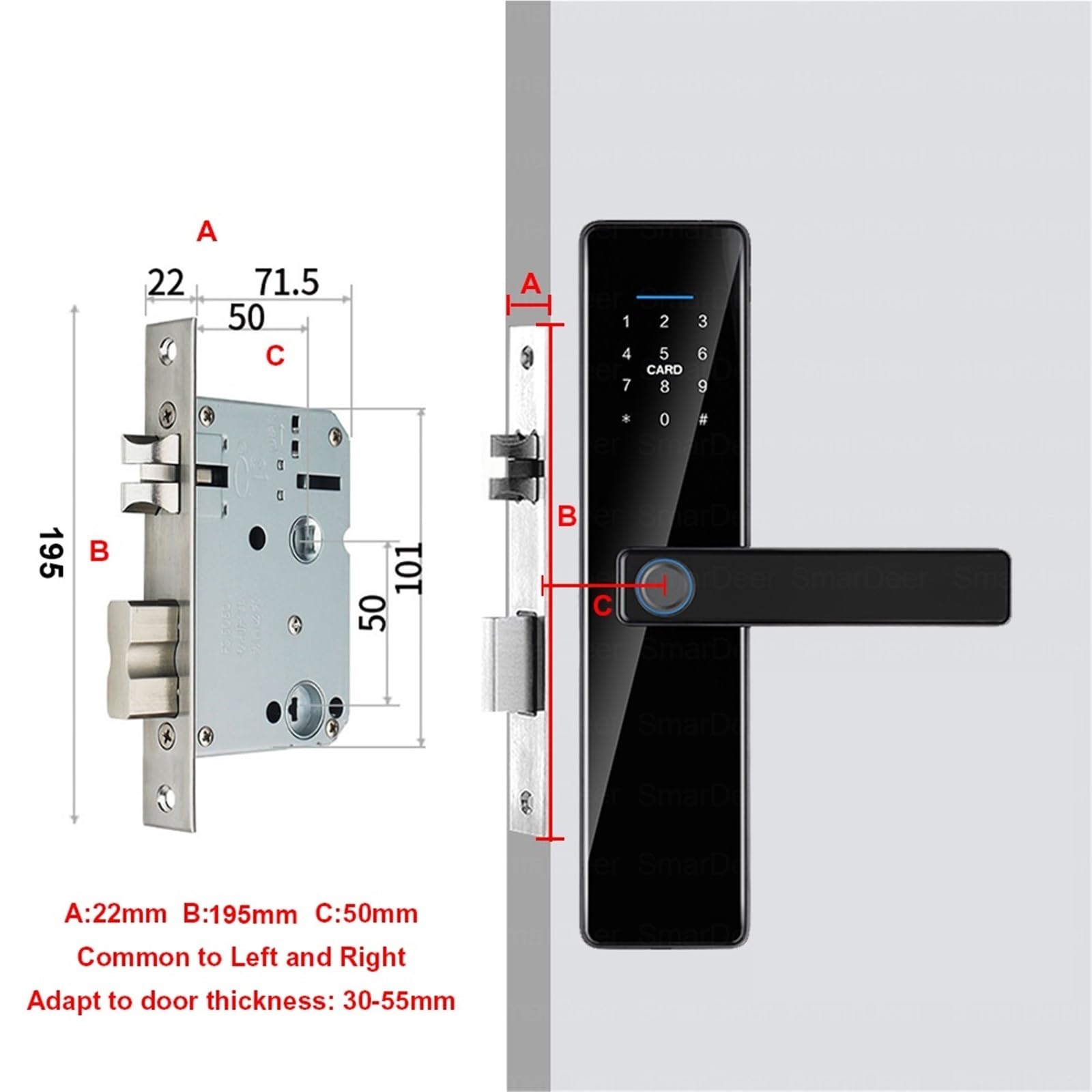 Serratura elettronica Smart Lock con blocco delle impronte digitali 5 in 1 Accesso senza chiave tramite impronta digitale/Cod/Card/App,Protezione intelligente affidabile(22x195(50 50))