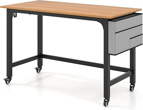 Miniatura 8 de COSTWAY Escritorio móvil para computadora de 48 pulgadas, escritorio de oficina en casa con ruedas, mesa de escritura de estudio simple con 4 ruedas