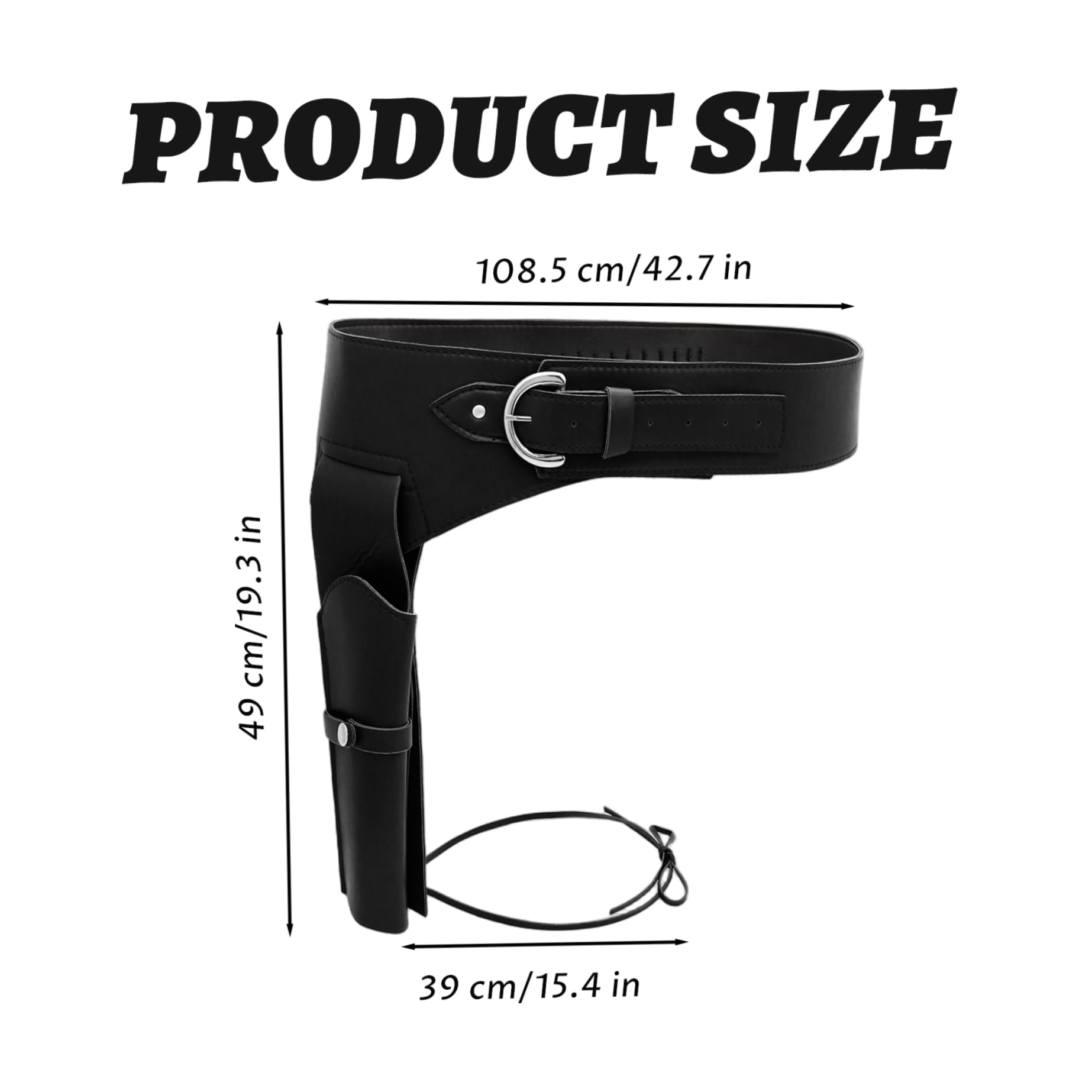 Cowboy-Holster, Leder-Cowboy-Waffengürtel, Verstellbarer Western-Waffengürtel für Cosplay, Maskerade, Party, Schwarz – Western