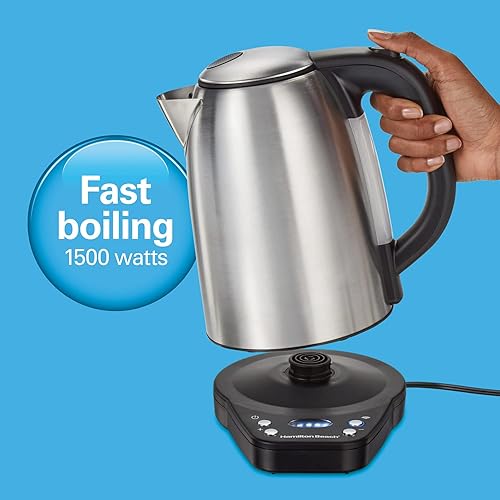 Miniatura 4 de Hamilton Beach Tetera eléctrica inteligente y caldera de agua, funciona con Alexa, 1.7 litros, ebullición rápida 1500 vatios, inalámbrica, mantiene