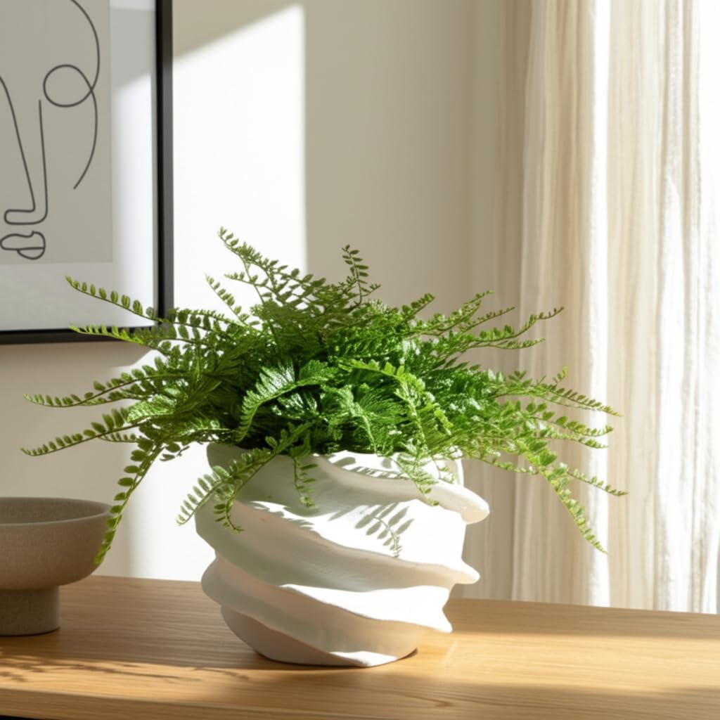 Decorative Ceramic Flower Pot for Home Decor – Unique Planter for Indoor and Outdoor Plants with Sculptural Design – Art-Inspired Plant Pot for Garden, Patio, Shelf, or Entryway Decor – 5" White