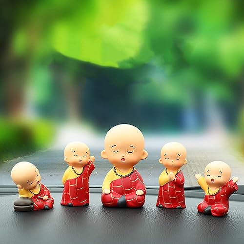 Miniatura 5 de Estatua de monje de Buda bebé, mini figuras de resina de monje de oración para buena suerte, escultura de monje budista zen para decoración de