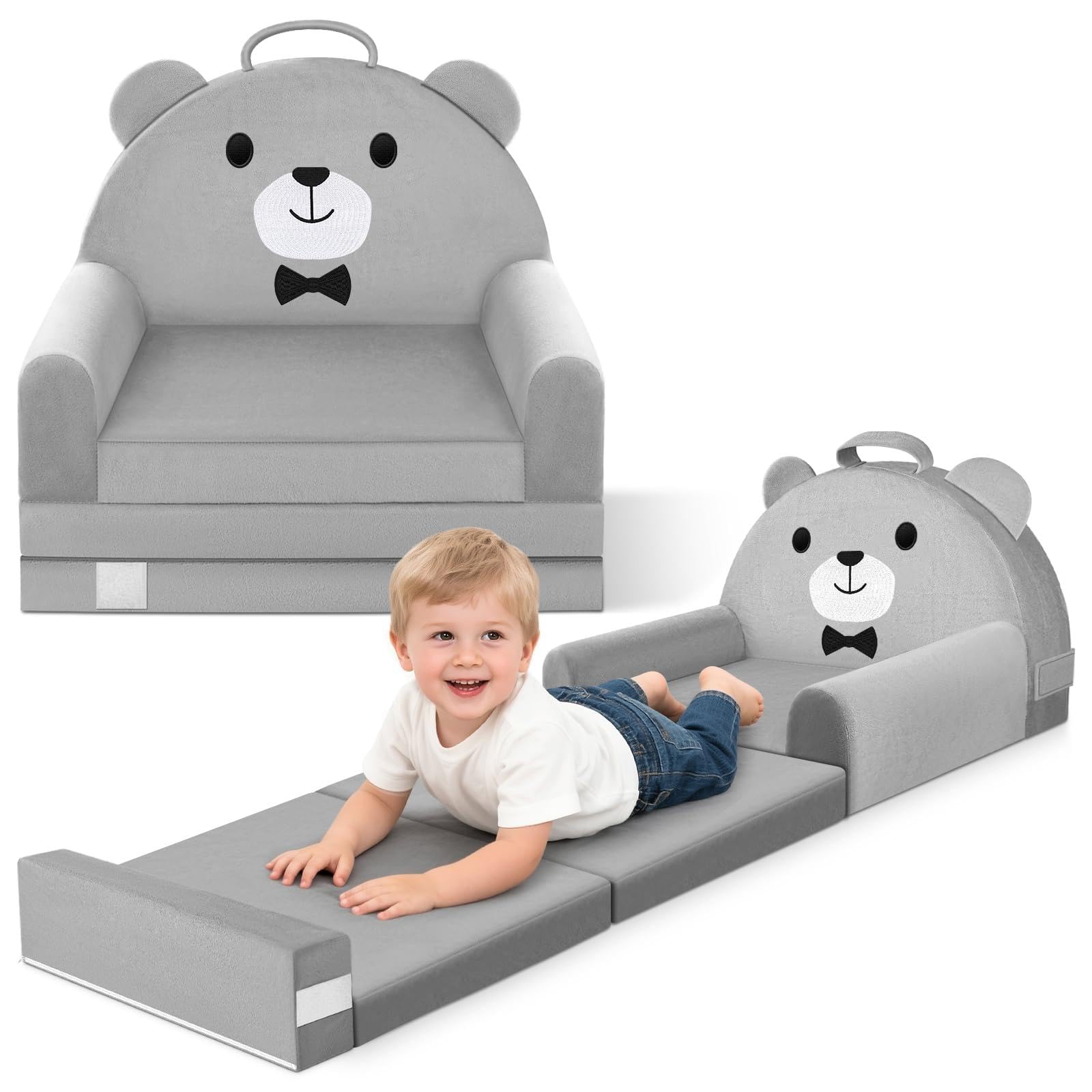 Zusammenklappbarer Kleinkindstuhl, Bett, Kindersofa, Aufklappen 2 in 1 Mini Couch, Wweiches Kristall Samt Kleinkinder Spielsofa für Schlafzimmer Wohnzimmer, Spielzimmer