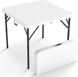 Folding Table, 34" Square Portable Card Table with Handle and Removable Legs for Indoor Outdoor Picnic Party BBQ Camping Wedding,White