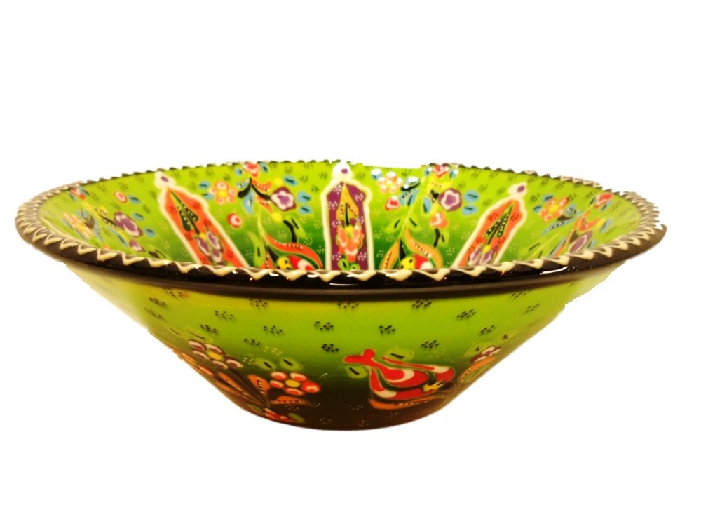 Handmade Turkish Traditional 8.5" Ceramic Bowls Deep V-Shaped (Light Green)